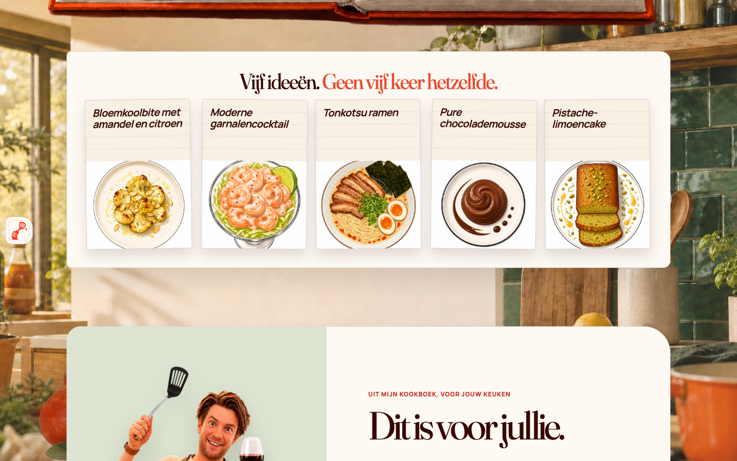 Bastronomie met vijf geïllustreerde receptkaarten en daaronder het makersverhaal van Bas