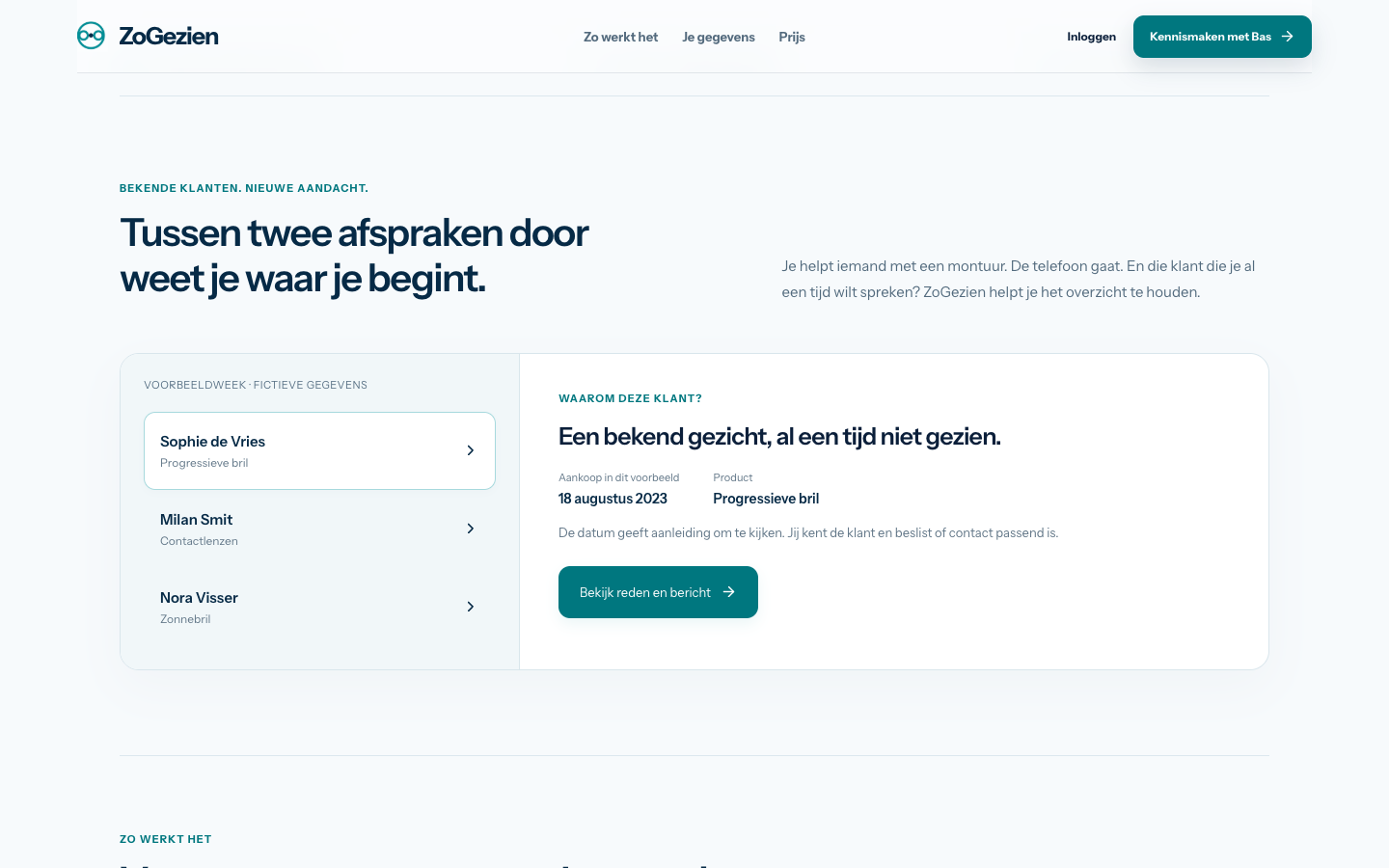 Fictieve ZoGezien-weeklijst met een concrete reden om een klant persoonlijk te benaderen